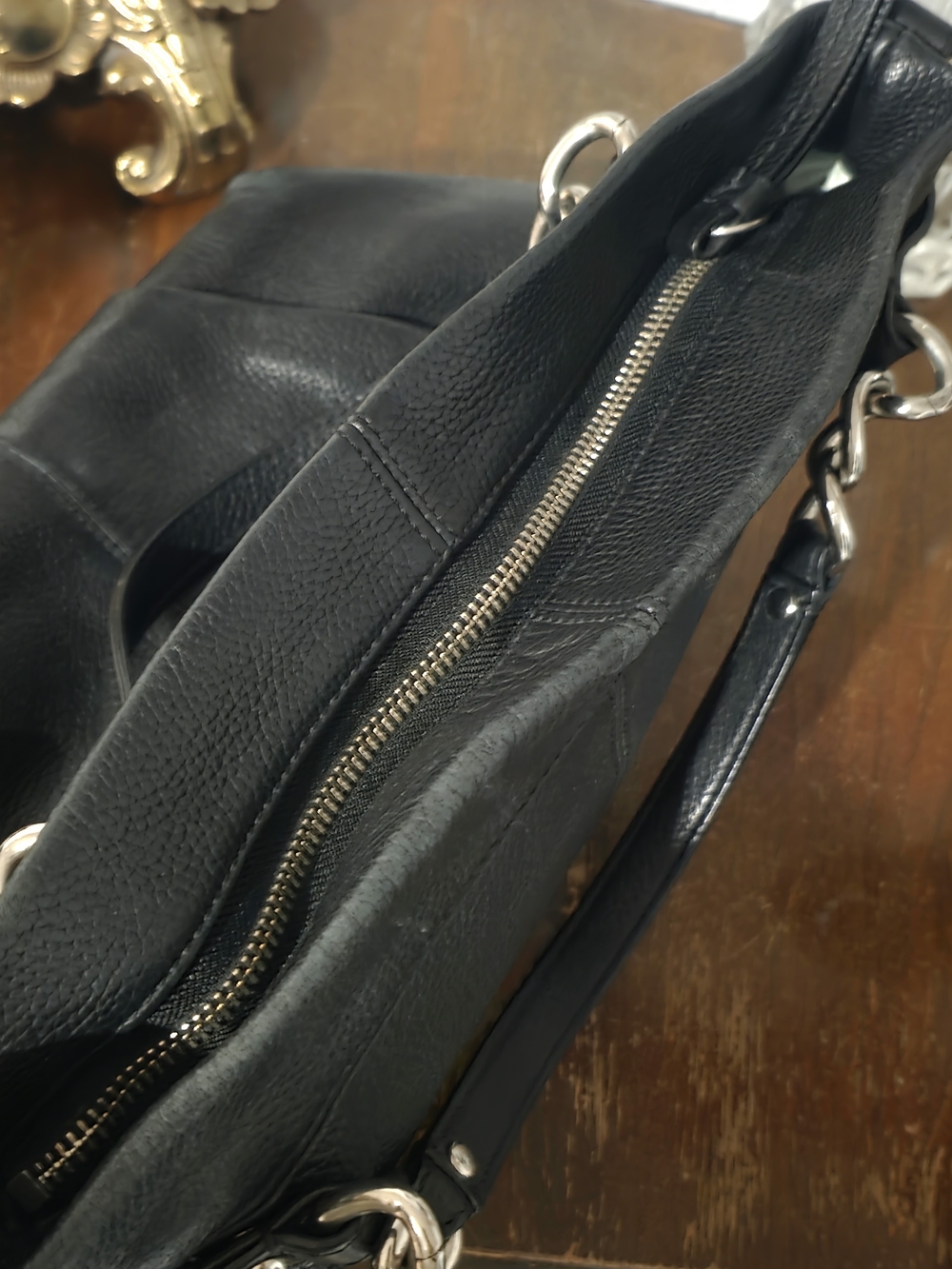 Coach Brook Black Leather Hobo Bag with Chain Accents - Picture 11 of 14